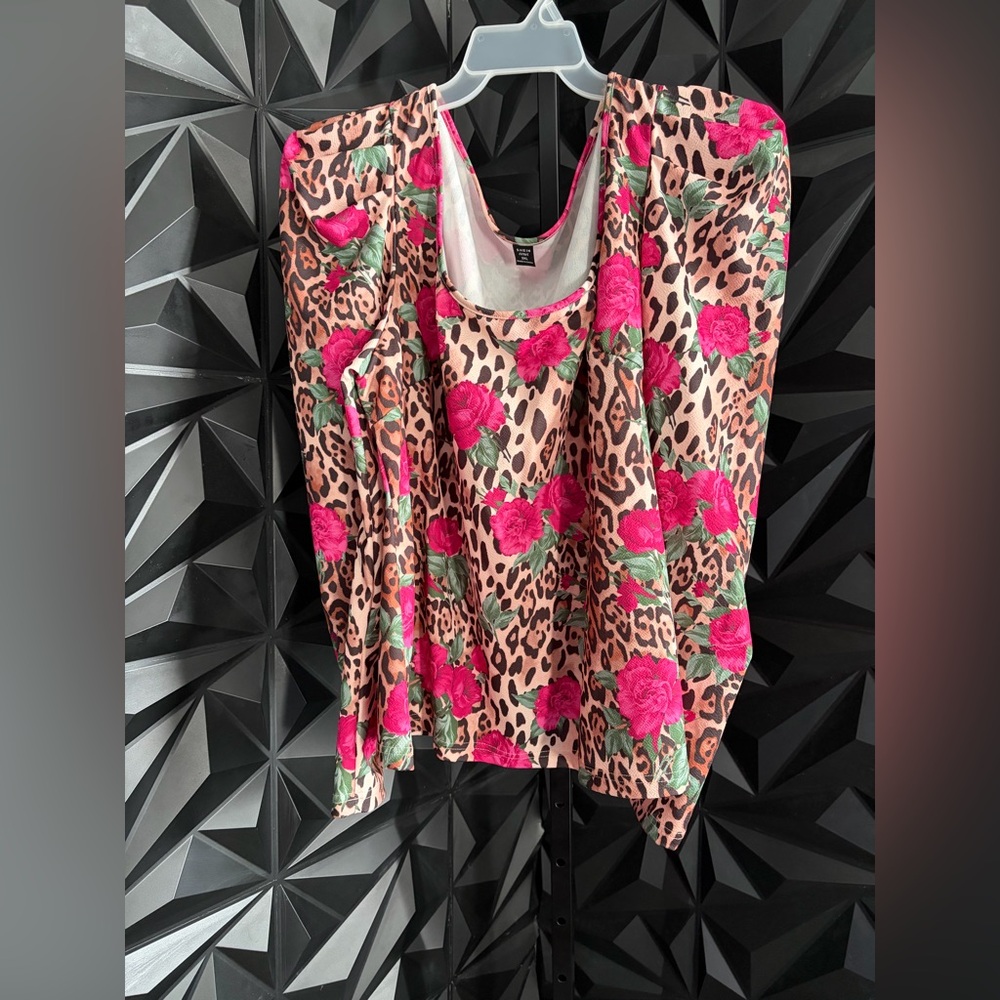 SHEIN Pink Floral Leopard Print Blouse